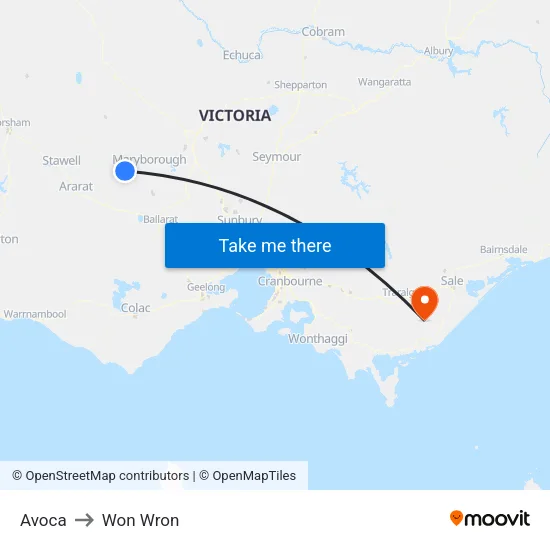 Avoca to Won Wron map