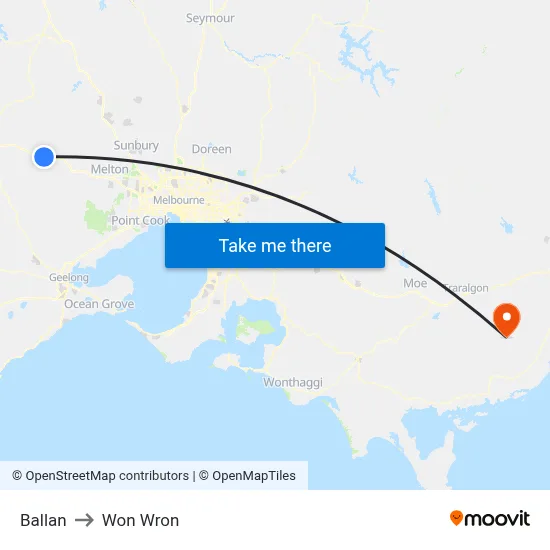 Ballan to Won Wron map