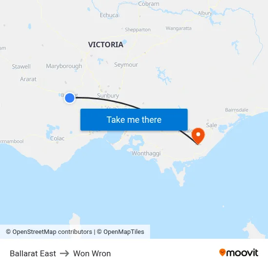 Ballarat East to Won Wron map