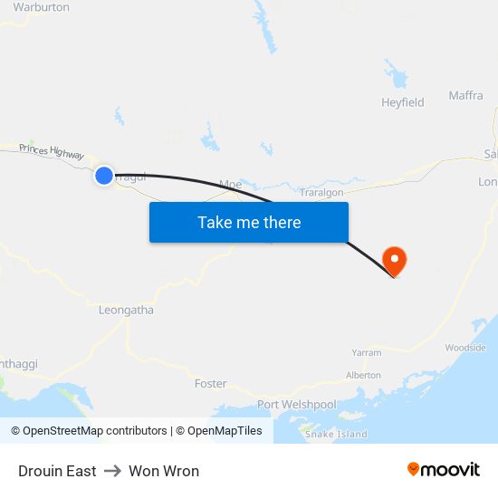 Drouin East to Won Wron map