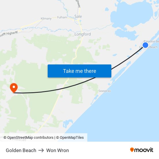 Golden Beach to Won Wron map