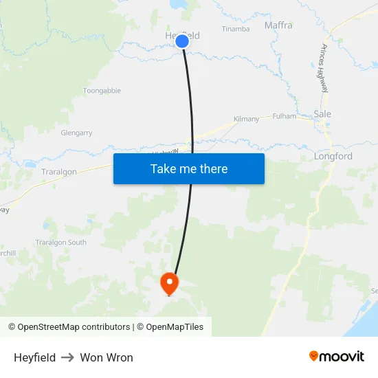 Heyfield to Won Wron map
