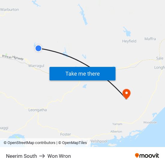 Neerim South to Won Wron map