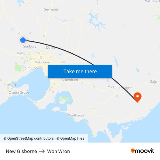 New Gisborne to Won Wron map