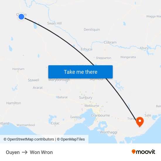 Ouyen to Won Wron map