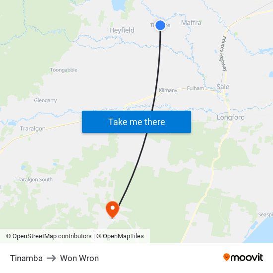Tinamba to Won Wron map