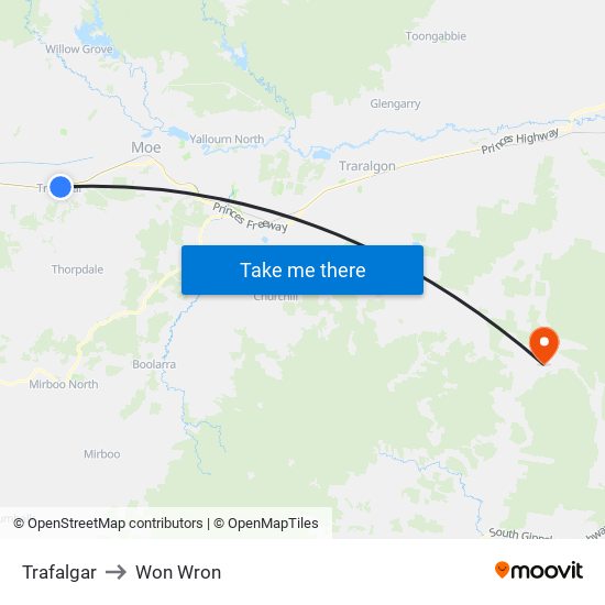 Trafalgar to Won Wron map