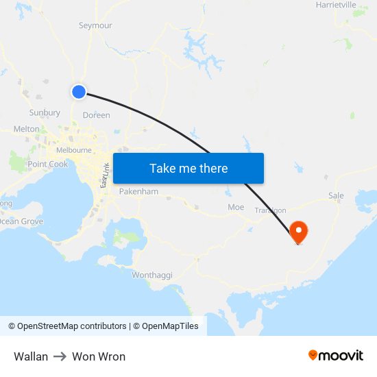 Wallan to Won Wron map