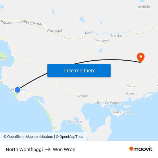 North Wonthaggi to Won Wron map