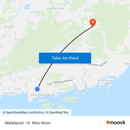 Welshpool to Won Wron map