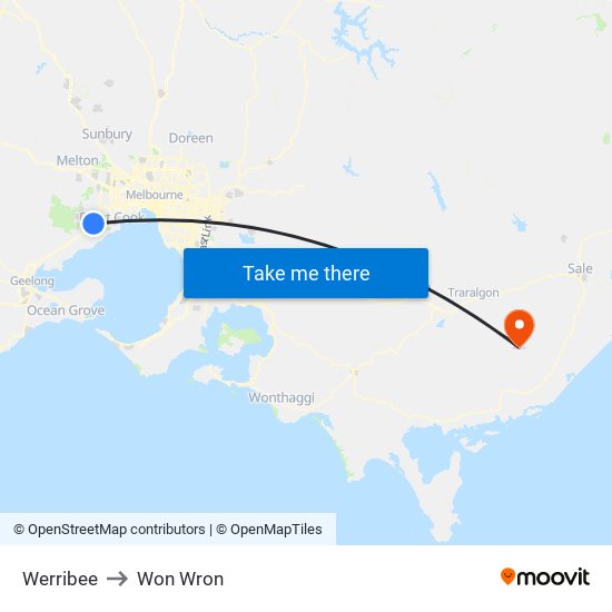 Werribee to Won Wron map