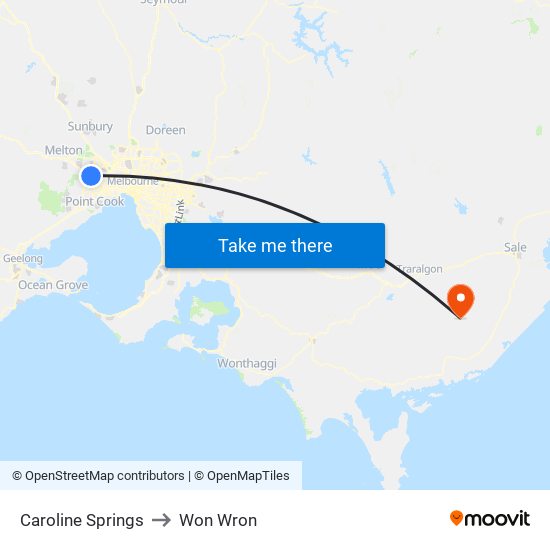 Caroline Springs to Won Wron map