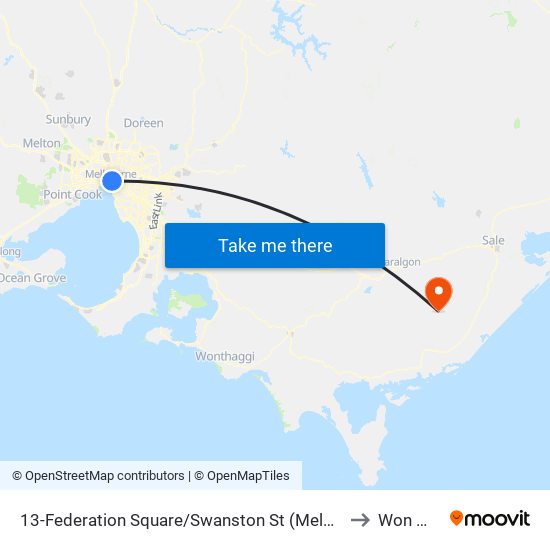 13-Federation Square/Swanston St (Melbourne City) to Won Wron map