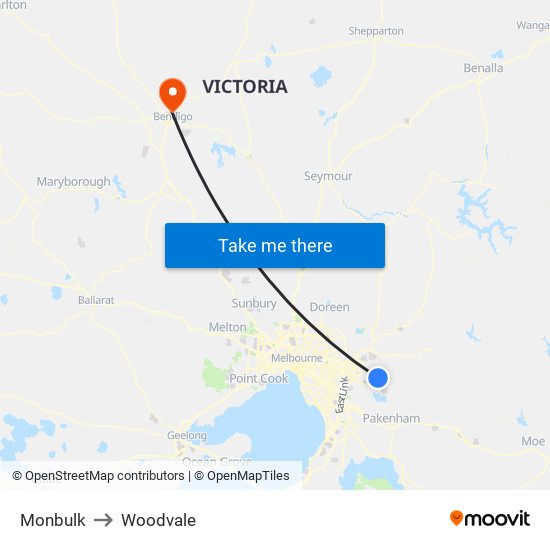 Monbulk to Woodvale map