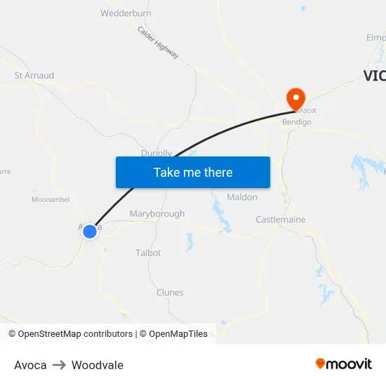 Avoca to Woodvale map