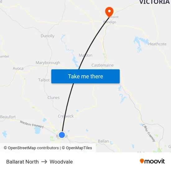Ballarat North to Woodvale map