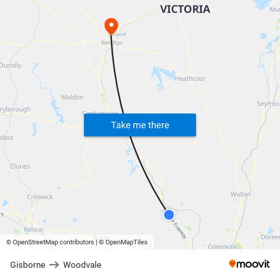 Gisborne to Woodvale map