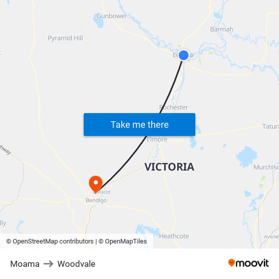 Moama to Woodvale map