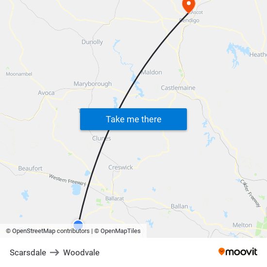 Scarsdale to Woodvale map