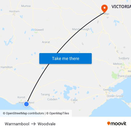 Warrnambool to Woodvale map