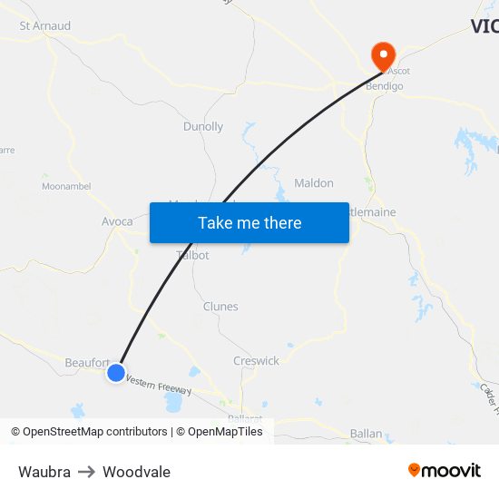 Waubra to Woodvale map