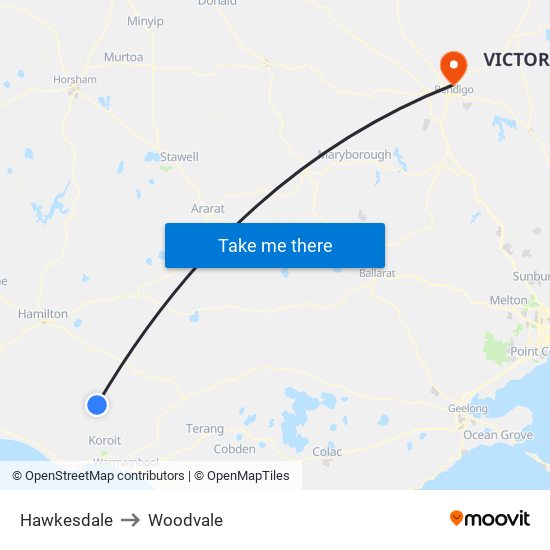 Hawkesdale to Woodvale map
