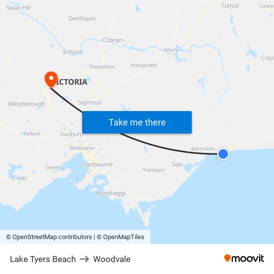 Lake Tyers Beach to Woodvale map