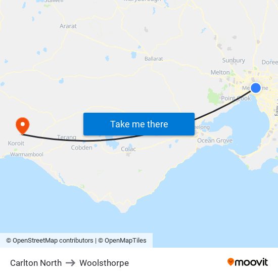 Carlton North to Woolsthorpe map