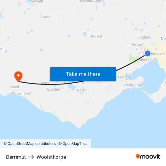 Derrimut to Woolsthorpe map