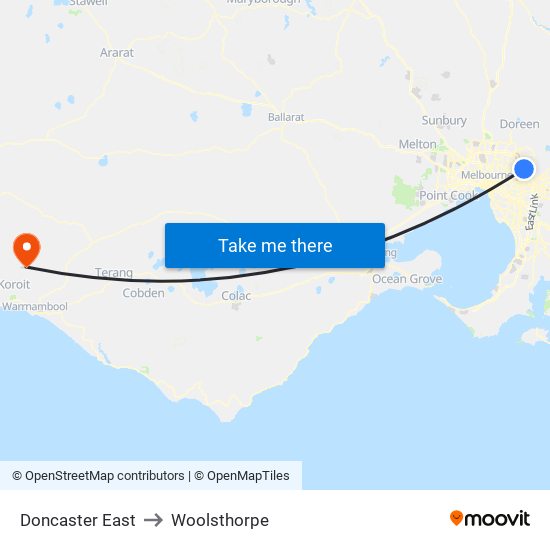 Doncaster East to Woolsthorpe map