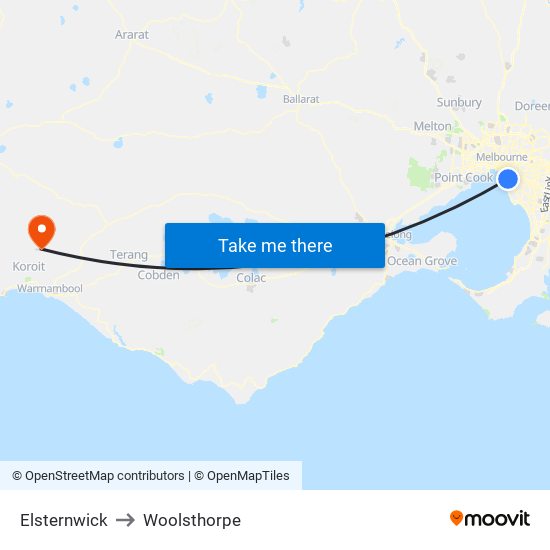 Elsternwick to Woolsthorpe map