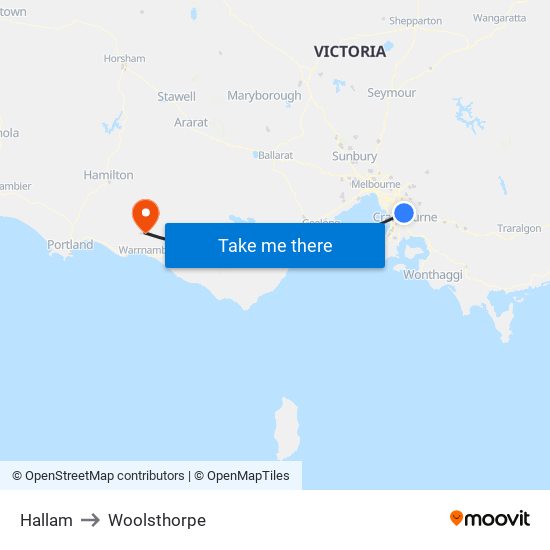 Hallam to Woolsthorpe map