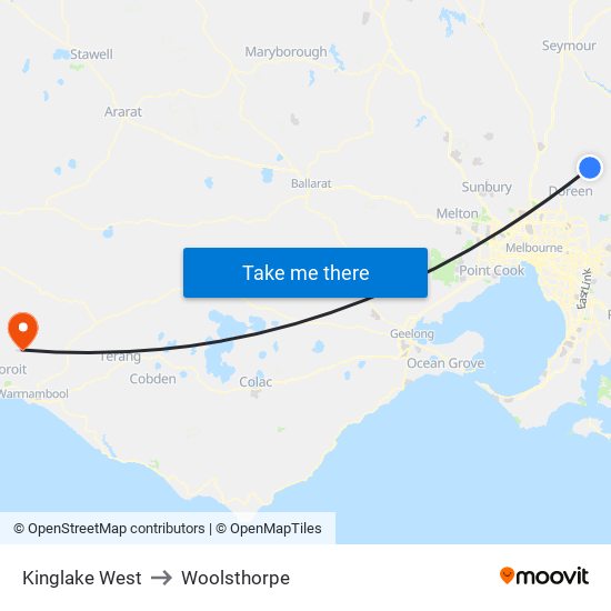 Kinglake West to Woolsthorpe map
