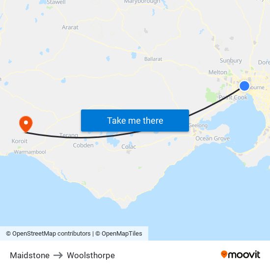 Maidstone to Woolsthorpe map