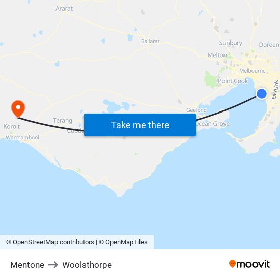 Mentone to Woolsthorpe map