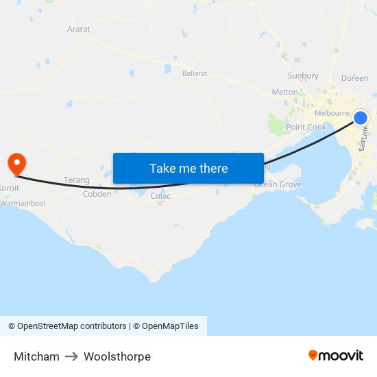 Mitcham to Woolsthorpe map