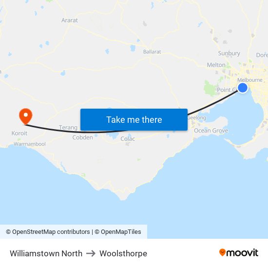 Williamstown North to Woolsthorpe map