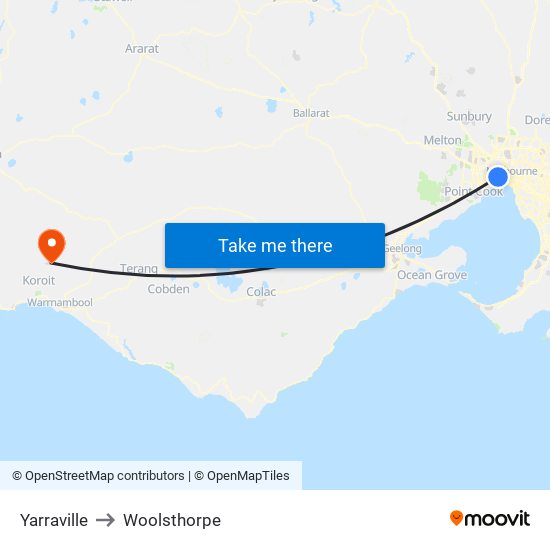 Yarraville to Woolsthorpe map