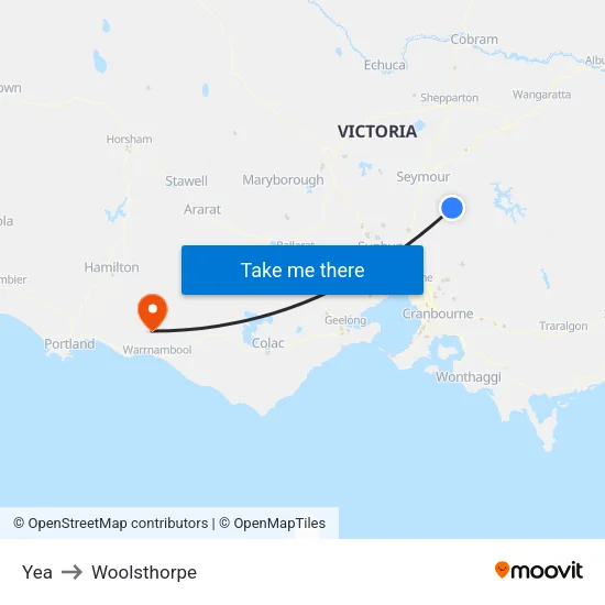 Yea to Woolsthorpe map