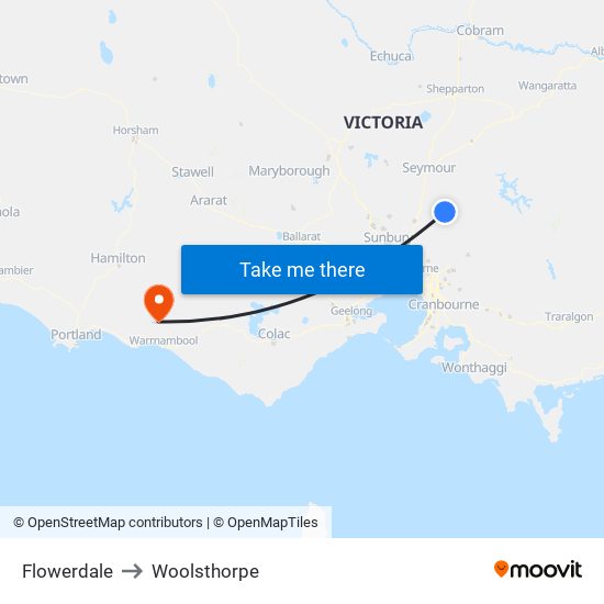 Flowerdale to Woolsthorpe map