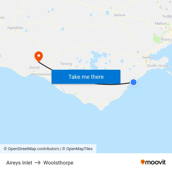 Aireys Inlet to Woolsthorpe map