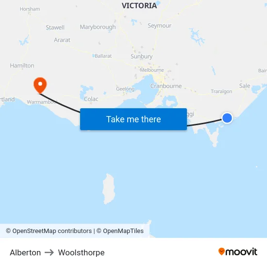 Alberton to Woolsthorpe map