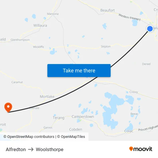 Alfredton to Woolsthorpe map