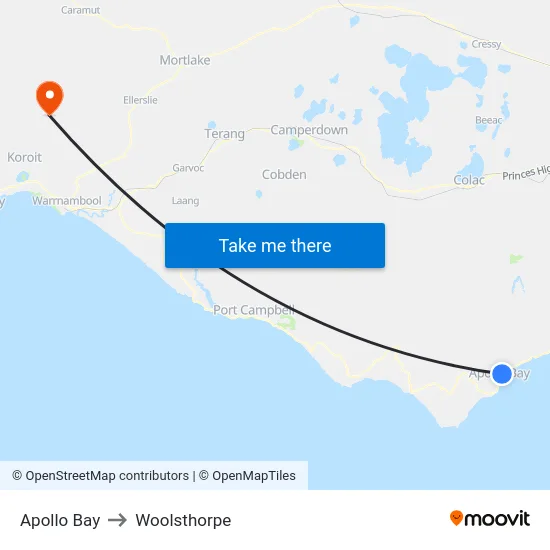 Apollo Bay to Woolsthorpe map