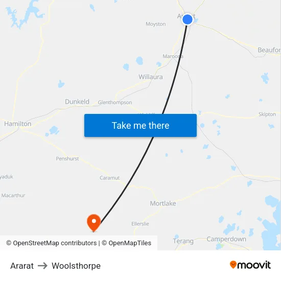 Ararat to Woolsthorpe map