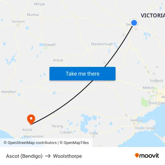 Ascot (Bendigo) to Woolsthorpe map