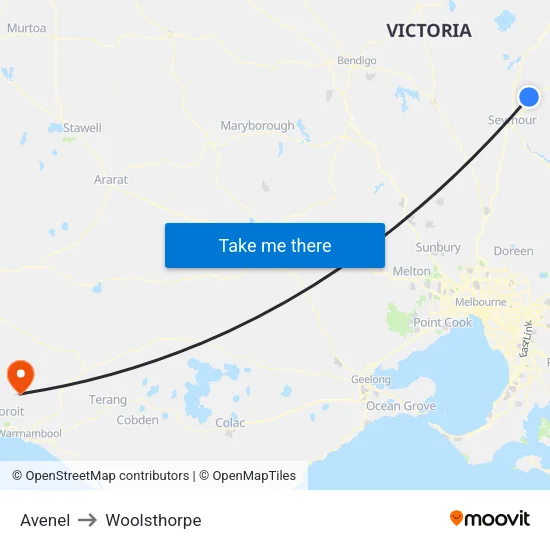 Avenel to Woolsthorpe map