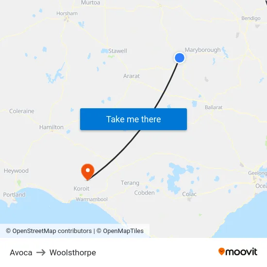 Avoca to Woolsthorpe map