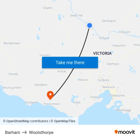 Barham to Woolsthorpe map