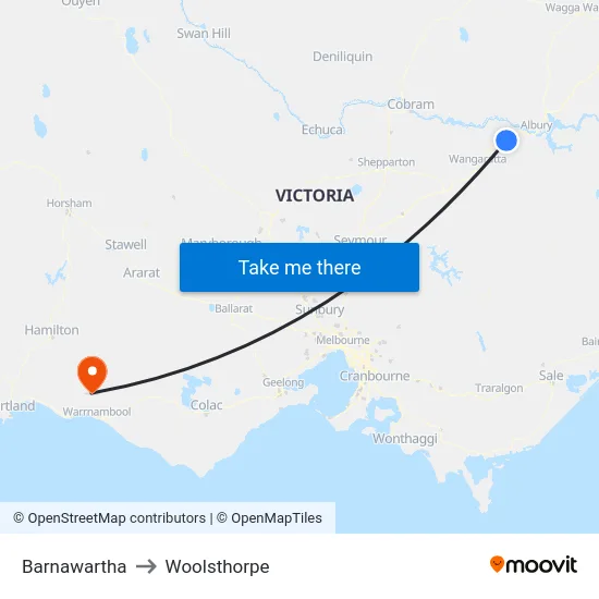 Barnawartha to Woolsthorpe map